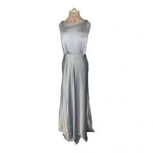 A&W. BRIDAL Full length Formal Ballgown Steel blue Satin Built in Bra